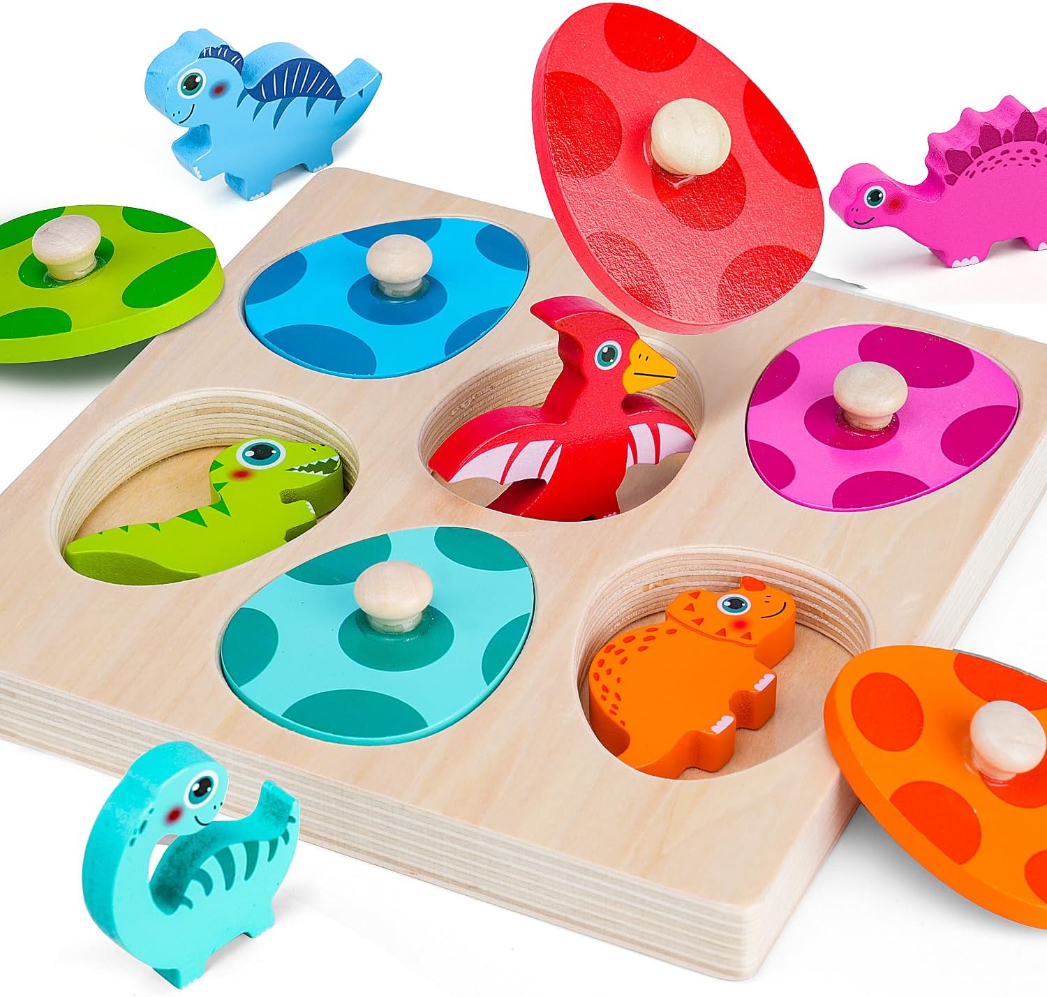 Kids Nature Education - Puzzle dinosaure en bois, jouets Montessori